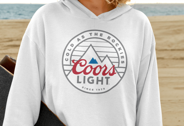 Girl with a Coors Light hoodie